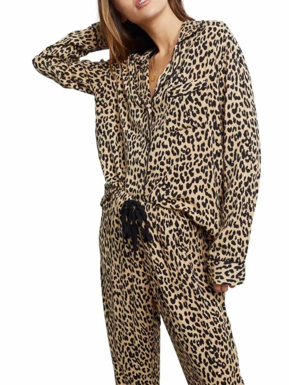 NWT Rails Clara Pajama Set XS Sand Jaguar Leopard Animal Print Rayon Lounge - Picture 2 of 16